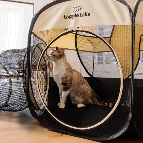 Large Portable Cat Playpen and Cat Tunnels for Indoor Cats Provides Room to Romp, Play, and Sleep. Enclosed Outdoor Pet Playpen, Easy Set-Up. Ventilated with Waterproof Base