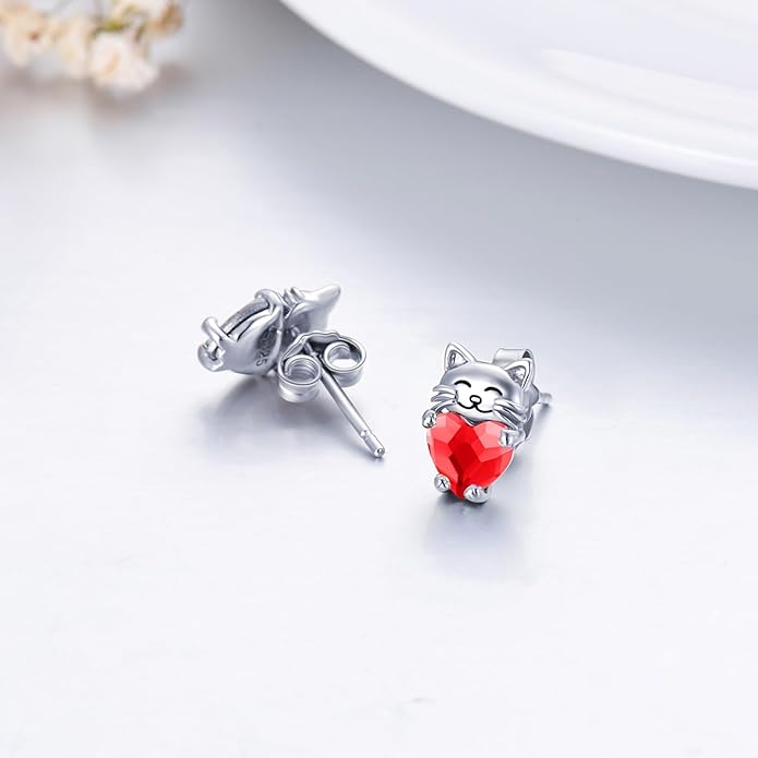 925 Sterling Silver Cat Earrings Cute Animal Kitten Stud Earrings cat Jewelry Gifts for Women Girls Hypoallergenic Earrings for Sensitive Ears