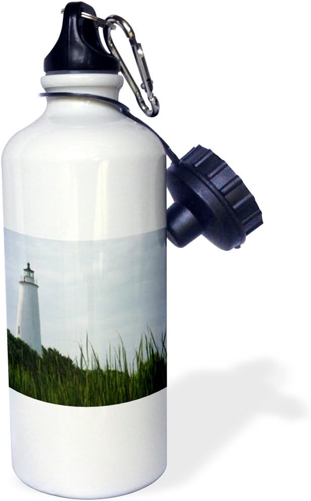 3dRose "Oracoke Lighthouse The Outer Banks" Sports Water Bottle, 21 oz, White