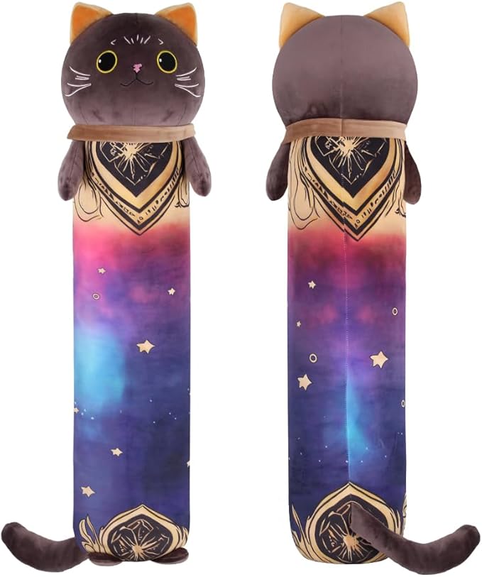 MerryXD Kawaii Long Cat Plush Body Pillow, 28”Soft Cute Black Stuffed Animals Plushies, Kids Big Doll Toys, Ideal Gifts for Cuddles,Girls,Girlfriend,Boys,Birthday,Christmas,Halloween,Valentine's Day