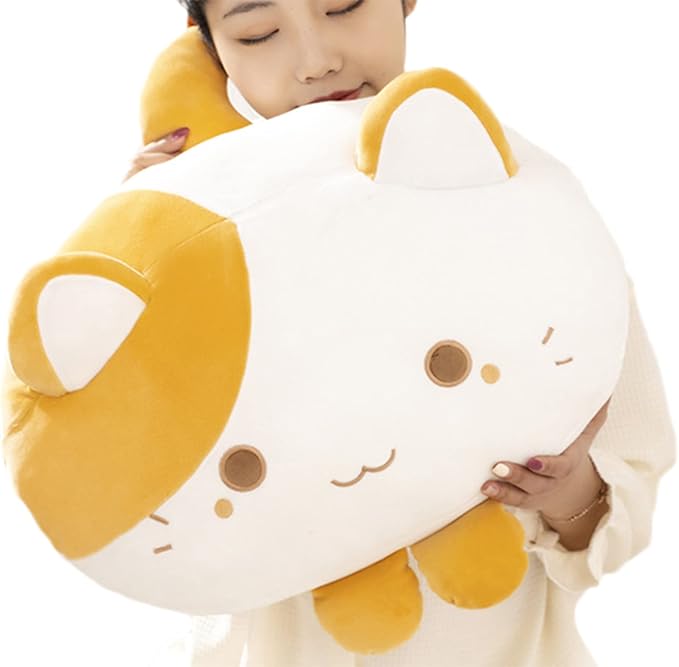 Cute Soft Round Tabby Cat Plush Toys - Kitten Plushies Throw Pillow & Cuddly Cat Doll Pillow Gift for Kids and Lovers (Yellow)