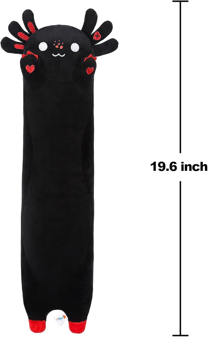 PEACH CAT Long Black Axolotl Plush Pillow Soft Stuffed Animal Axolotl Plushie for Kids 19.6"