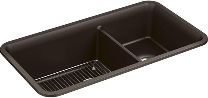 KOHLER 8204-CM2 Cairn 33-1/2" Undermount Double-Bowl Kitchen Sink, Neoroc Composite Kitchen Sink, Double-Bowl Sink with Bottom Sink Rack, Matte Brown