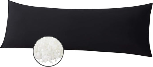 WhatsBedding Memory Foam Body Pillow for Adults, Long Body Pillow for Sleeping, Full Body Pillow for Bed (Removable Cotton Jersey Knitted Cover) - Black