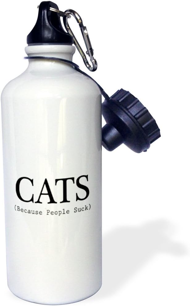3dRose Cats Because People Suck Sports Water Bottle, 21 oz, White