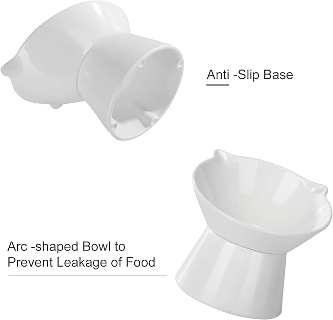 Detachable Elevated Cat Bowls, 15° Tilted Raised Cat Food Bowl Anti-Vomiting, Whisker Friendly, Adjustable Pet cat Dishes for Protecting Spine, Adult Kitten (White)