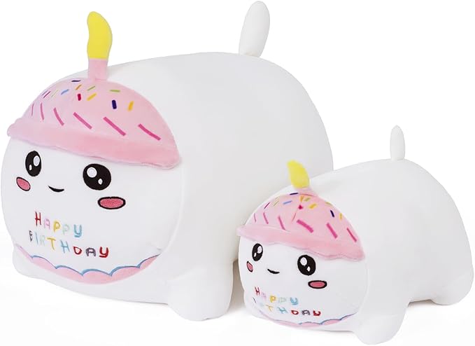 Birthday Cat Plush Pillow Stuffed Animal Toy, White Birthday Cat Plush Stuffed Animals, Soft Cat Plush Pillow for Kids(White Cat, 25cm/9.8inch)