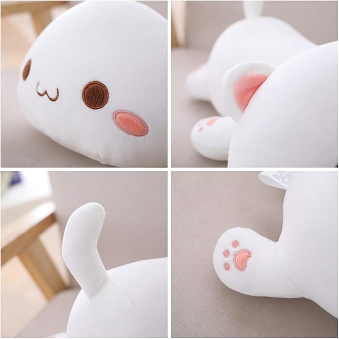 Cat Plush Hugging Pillow, Soft Cat Stuffed Animals Kawaii Kitten Plush Toy Gifts for Kids (White Round Eyes, 19.6")
