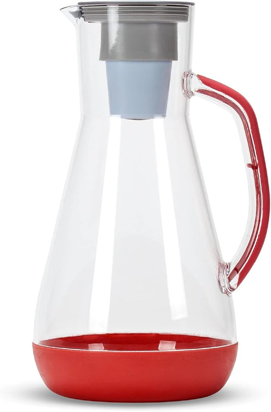 Hydros 64 Ounce Water Filter Pitcher with Patented Fast Flo Tech, 60 Second Quick Fill-Up and BPA-Free Recyclable Filter, Eight Cup Capacity, Red