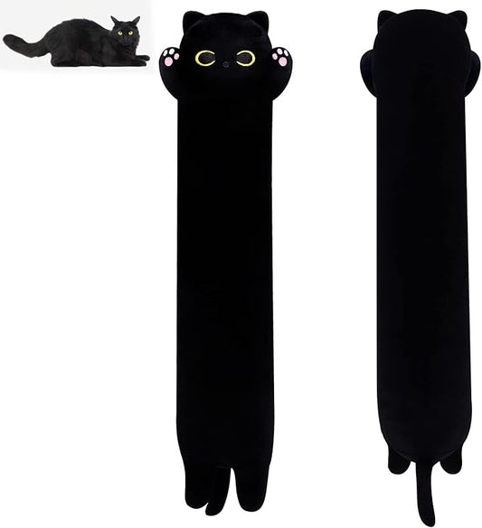 Long Cat Plush,50CM Long Cat Stuffed Animals Soft Black Kitten Plushie, Black Kitten Plush Stuffed Cat for Kids,Gift for Halloween Birthday Christmas
