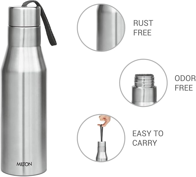 Milton Stainless Steel Water Bottle (34 oz), Non insulated Single Walled, Leakproof, BPA Free for Sport, Gym, Bike, Travel, Super 1000, Silver