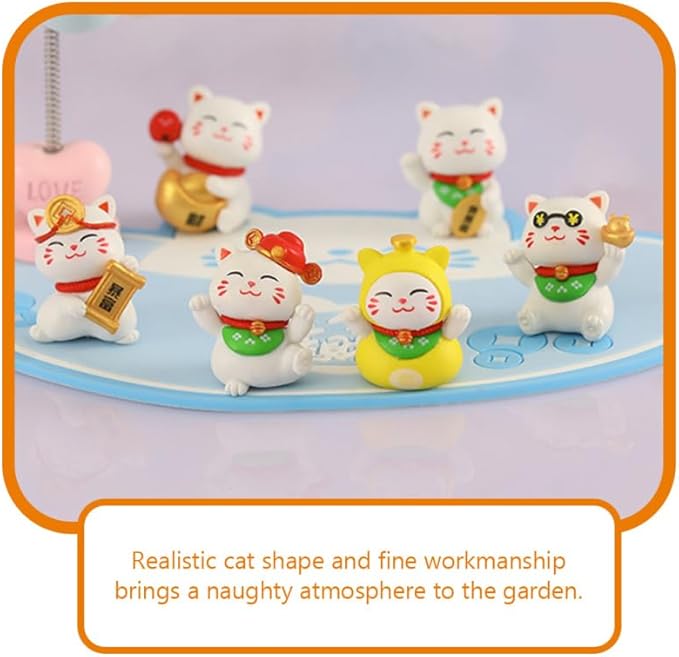 Yardwe 12 Pcs Miniature Lucky Cat Figurines, Resin Garden Ornaments for Home, Desktop, Bonsai, Car Decor, Assorted Colors, 2.04 X 1.02 X 1.25 Inches