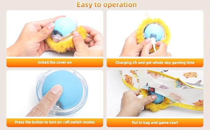 Interactive Cat Toy Ball, Automatic Moving Cat Ball in Pouch,Interactive Cat Toys for Indoor Cats,Motion Activate Cat Toy Hide and Seek Mouse Catching Game , Play Mat for Cats (Round-Yellow)