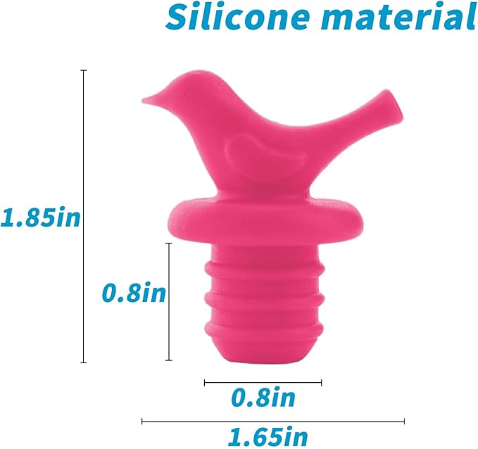 Little Bird Decorative Wine Stoppers, Colorful Silicone, Reusable, Leakproof, Eco-Friendly, Universal Fit, Gift-Ready, Set of 4, BD-005
