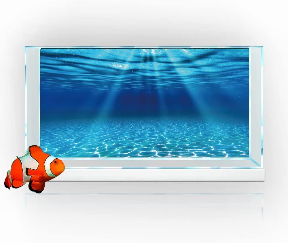 Natural Undersea Aquarium Background, Underwater Ocean Sunlight Fish Tank Background 72X16IN with 8 EVA Double-Sided Tape