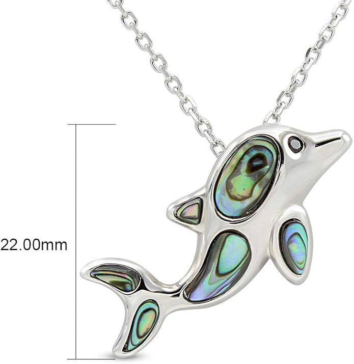 AFFY Abalone Shell Animal (Starfish, Dolphin, Seahorse, Frog, Dragonfly, Whale Tail, Turtle) 14K White Gold Over Sterling Silver Pendant Necklace Jewelry Gift For Her