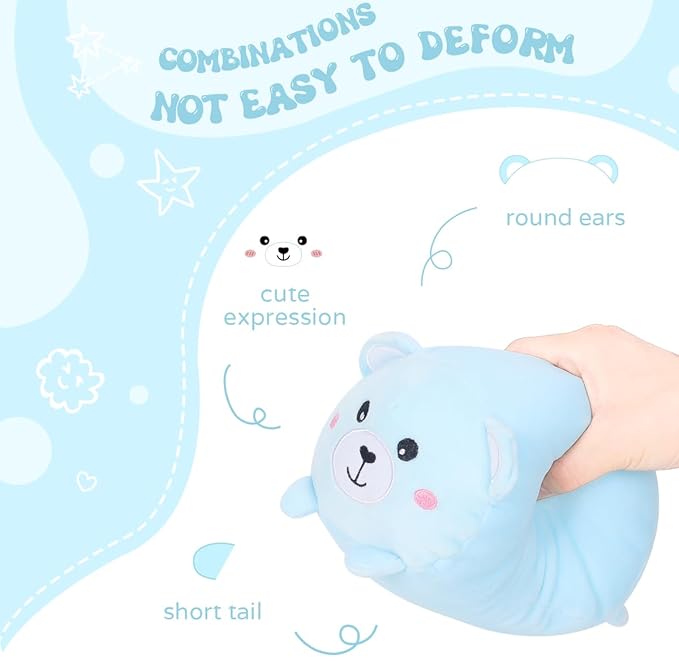 AIXINI 23.6 inch Cute Bear Plush Stuffed Animal Cylindrical Body Pillow,Super Soft Cartoon Hugging Toy Gifts