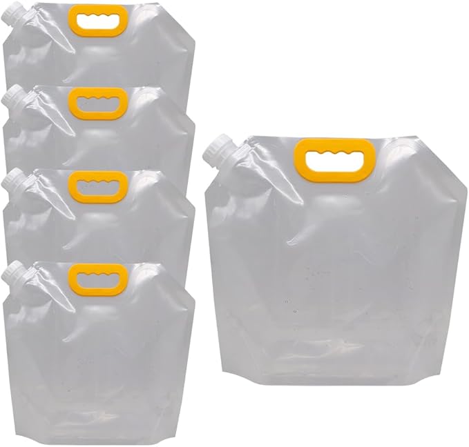 MODUODUO Collapsible Water Jug Container Bag 5pcs Outdoor Folding Water Bag with Handle for Catered Events, Camping, or Hiking (1.3 gal)