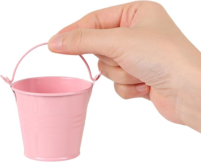 MIDELONG Mini Metal Buckets with Handles, 2 Inch Small Colored Galvanized Tin Pails Craft Bucket for Wedding Succulent Birthday Party Supplies, Pack of 6