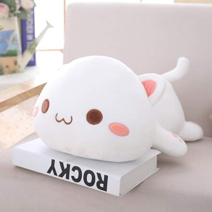 Cute Kitten Plush Toy Stuffed Animal Pet Kitty Soft Anime Cat Plush Pillow, Plush Cat Doll Soft Stuffed Kitten Pillow Doll Toyfor Kids (White)