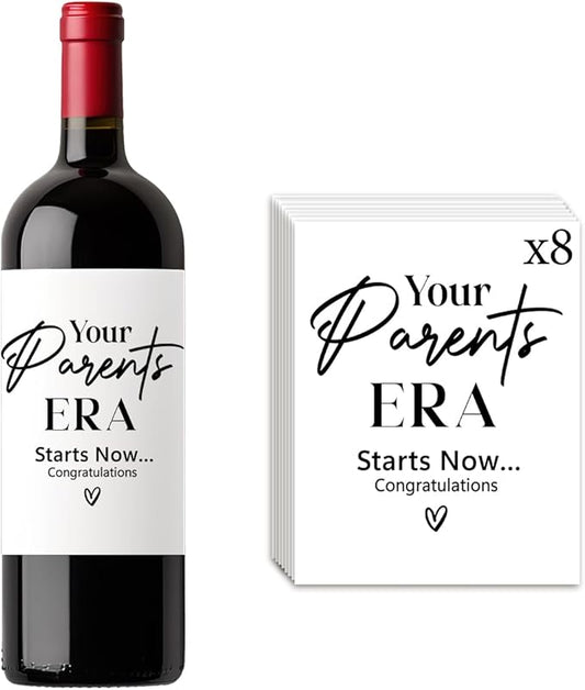 8 Pcs Parents Pregnancy Baby Announcement Wine Labels, Funny Pregnancy Baby Announcement Gifts for New Parents Wine Bottle Stickers Labels, Your Parents Era Starts Now Wine Labels