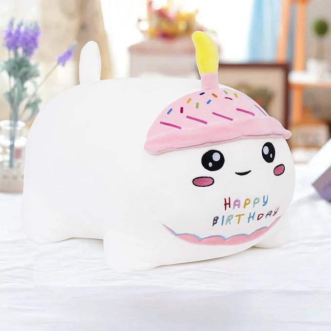 Birthday Cat Plush Pillow Stuffed Animal Toy, White Birthday Cat Plush Stuffed Animals, Soft Cat Plush Pillow for Kids(White Cat, 25cm/9.8inch)