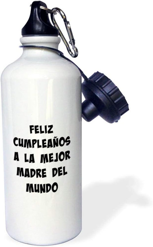 3dRose "Feliz Cumpleanos a la mejor madre del mundo" Sports Water Bottle, 21 oz, White