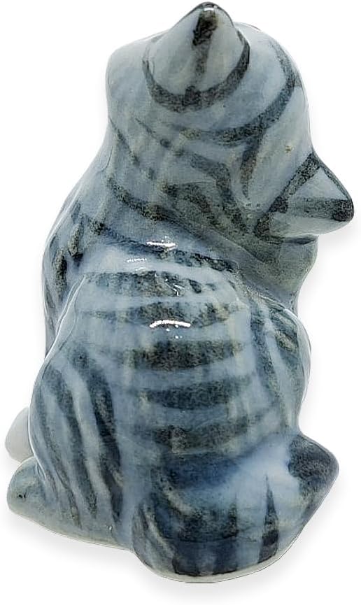 WitnyStore Tiny 1½" Gray White Tabby Shorthair Cat Scratching Ear Figurine - Miniature Hand Made Painted Ceramic Cats Kitten Feline Animal Cute Porcelain Decorative Collectible Figurines Décor Gifts
