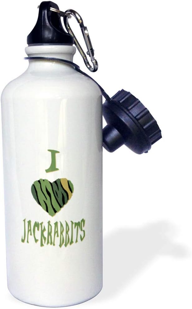 3dRose "Camo Colored Striped I Love Jackrabbits" Sports Water Bottle, 21 oz, White
