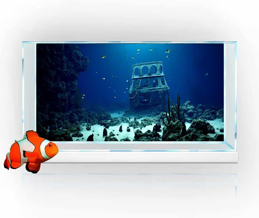 48X18IN Natural Underwater Aquarium Background, Pictures 3D Fish Reef Fish Tank Decoration Background, with 8 EVA Double-Sided Tape