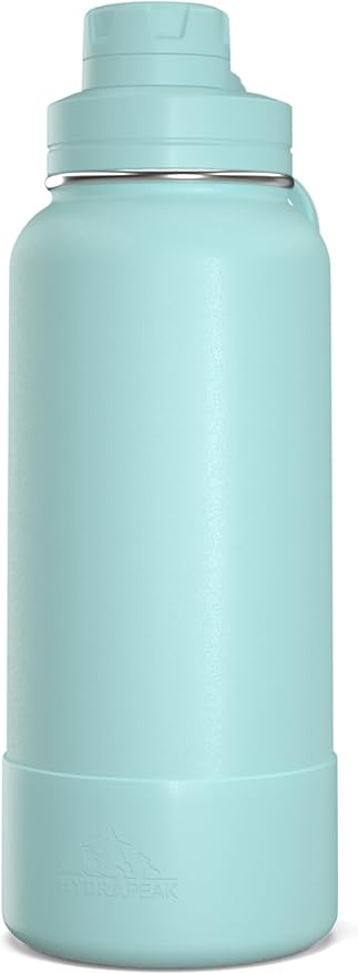 Hydrapeak 32oz Sport Insulated Water Bottle with Chug Lid, Premium Stainless Steel Water Bottles, Leak & Spill Proof, Keeps Drinks Cold for 24 Hours, Hot for 12 Hours (32oz, Aqua)