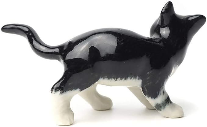 ZOOCRAFT Black Cat Figurine Ceramic Animal Miniature Handcrafted Kitten Gift Decor DIY Craft Design Collectible, 1.10 x 2.40 x 1.34 inches