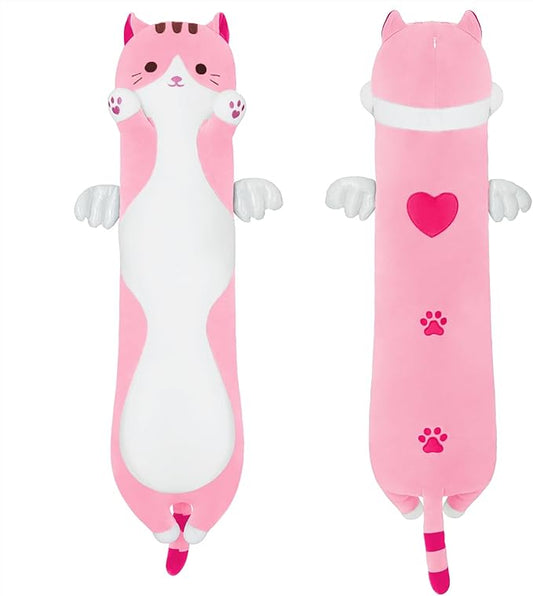 Long Plush Toy Cat Pillow Cute Plush Cat Toy Doll Stuffed Animal Cat Hugging Pillow for Sleeping Gift for Kids and Girls(Pink,50cm/19.6in)