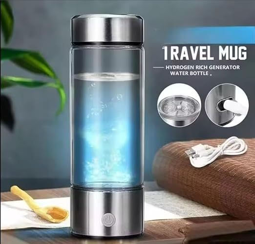 Hydrogen Water Bottle Generator - Up to 1800ppb Hydrogen Concentration - Rechargeable - Hydrogen Water Ionizer Machine with Gift Box, Silver