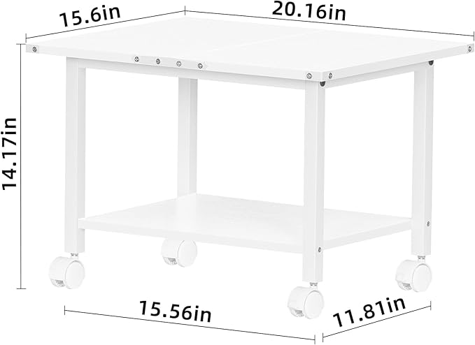 Lerliuo Under Desk Printer Stand, 2-Tier Industrial Mobile Printer Table with Storage Shelf and Steel Frame, Rolling Printer Cart Holder with Lockable Wheels for Home, Office (White)