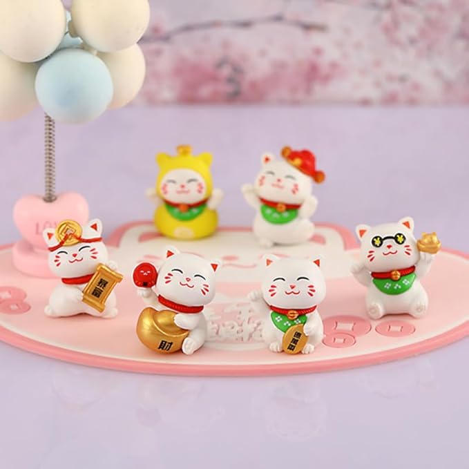 Yardwe 12 Pcs Miniature Lucky Cat Figurines, Resin Garden Ornaments for Home, Desktop, Bonsai, Car Decor, Assorted Colors, 2.04 X 1.02 X 1.25 Inches