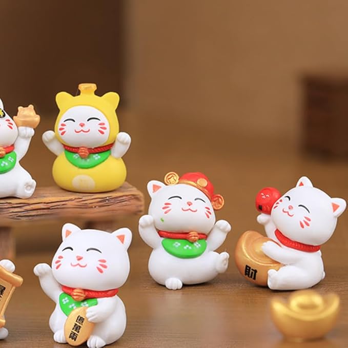 Yardwe 12 Pcs Miniature Lucky Cat Figurines, Resin Garden Ornaments for Home, Desktop, Bonsai, Car Decor, Assorted Colors, 2.04 X 1.02 X 1.25 Inches