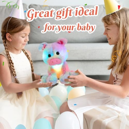 Glow Guards 12'' Light up Rainbow Piggy Stuffed Animal,LED Soft Farm Animal Pig Plush Toy with Night Lights,Ideal Children's Day Birthday Hoilday Gift for Toddler Kids