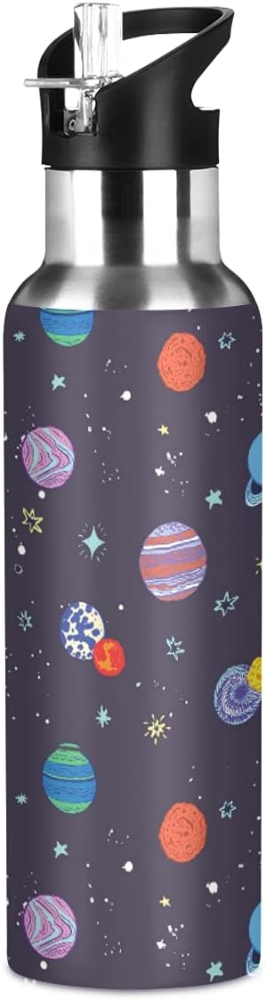 MNSRUU Insulated Water Bottle with Straw, Rainbow and Unicorns Stainless Steel Flasks for Sports Cycling Hiking School