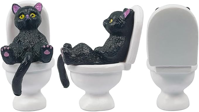 Cat on Toilet 5 Pcs Cat Figure Miniature Cake Topper Mini Cat Figurines Kitty Figures for Crafts,Easter Eggs,Desk Decoration,Succulent Plant Pot Decoration and Birthday Gift