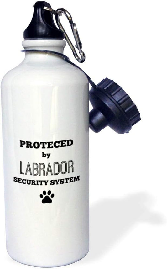 3dRose "Protected by labrador security system" Sports Water Bottle, 21 oz, White