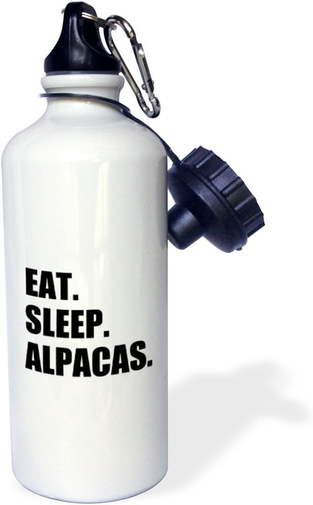 3dRose Eat Sleep Alpacas-Funny Random Animal Love Text-Fun Humorous Sports Water Bottle, 21oz, Multicolored
