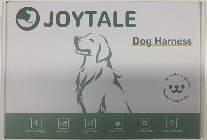 Joytale Lightweight Light Up Dog Harness, Rechargeable No-Pull LED Dog Harness with Detachable Light Box, Airtag Holder, Adjustable for Night Walking, Running & Everyday Use, Light Blue, L