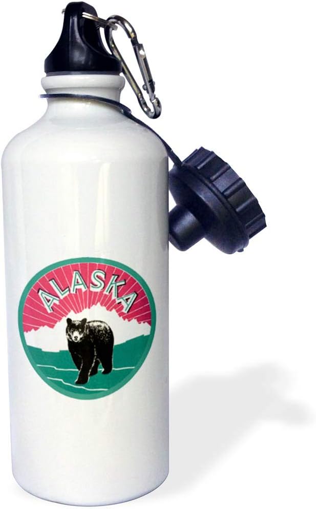 3dRose Alaska Luggage Label with Snow Covered Mountains and a Black Bear-Sports Water Bottle, 21oz , 21 oz, Multicolor