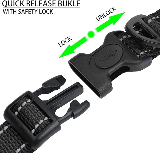 JSXD AirTag Dog Collar, Night Reflective Nylon Dog Collar for Small Medium Large Dogs,Lockable Quick Release Buckle,Padded Breathable Pet Collar with AirTag Holder (Black, Medium)