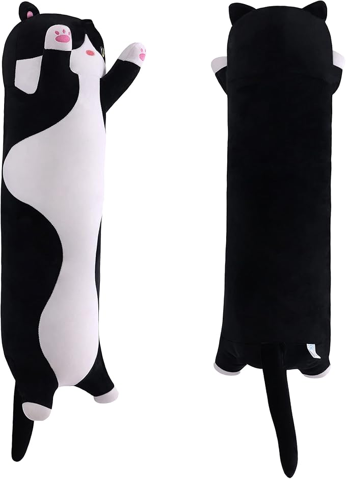Cat Stuffed Animal Soft Plush Pillow Cute Cat Body Pillow, Long Stuffed Cat Plush Cat Stuffed Animal Toy Kitten Long Throw Pillow Gift for Kids Girlfriend(70CM,Black)