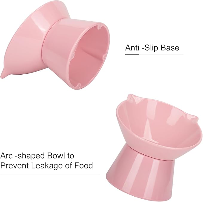 Detachable Elevated Cat Bowls, 15° Tilted Raised Cat Food Bowl Anti-Vomiting,Whisker Friendly, Adjustable Pet Dishes Extra Wide for Protecting Spine, Adult Kitten (Pink