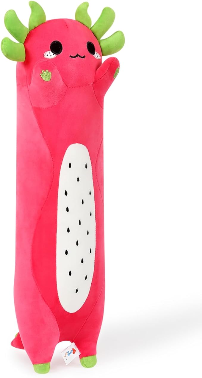 PEACH CAT Long Dragon Fruit Axolotl Stuffed Animal Kawaii Pitaya Axolotl Plush Pillow Toy for Girls and Boys 19.6"