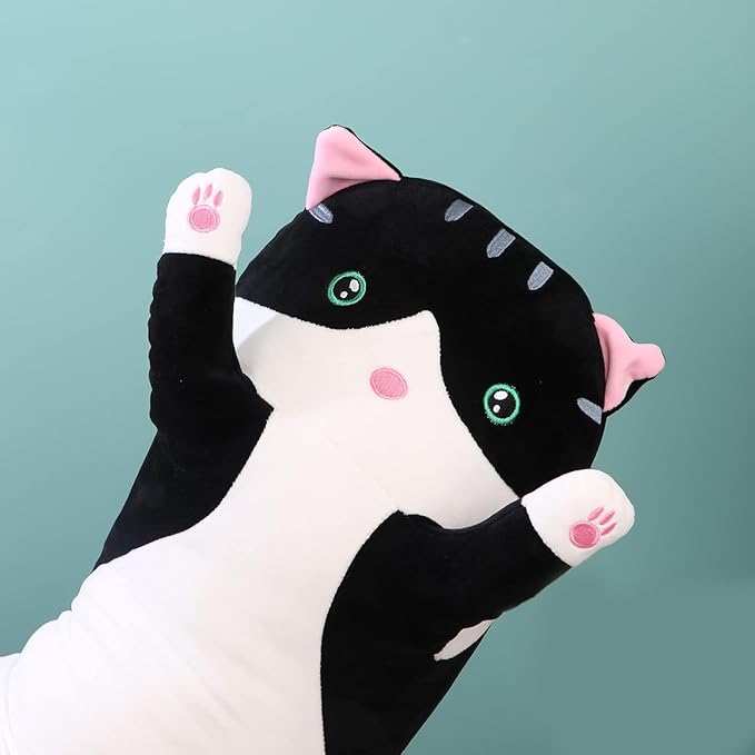 Cute Long Plush Cat Pillow,Soft Plushie Stuffed Animal Toy,Gift for Kids Girlfriend (Black, 35.4inch/90cm)