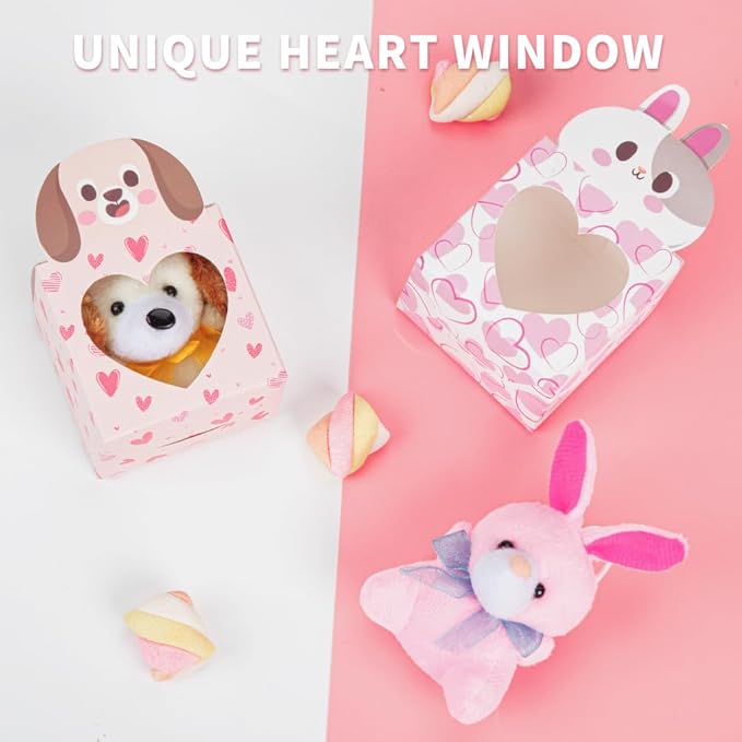 Sofier Valentines Day Gifts for Kids Classroom 24 Pack Valentines Card Boxes with Heart Window Mini Animal Toys Keychains Bulk for Boys Girls Classroom Exchange Party Favor School Teacher Student